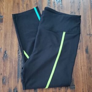 Athletica Black Capri Leggings with Neon Stripes Size XL